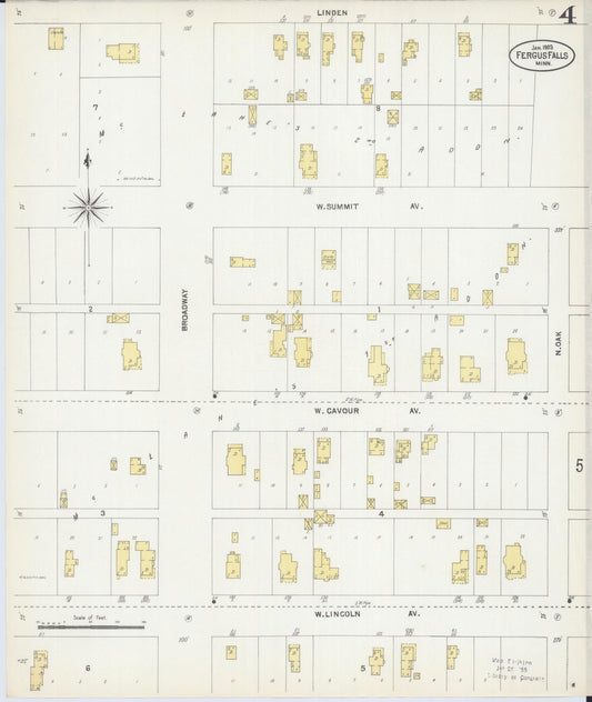Sanborn Fire Insurance Map from Fergus Falls, Otter Tail County, Minnesota (1903), Sheet #0004 - Historic Sanborn Fire Insurance Map Print, vintage old map wall art, antique decor, genealogy gift, Minnesota Minnesota map