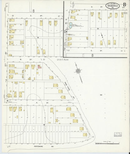 Sanborn Fire Insurance Map from Brunswick, Frederick County, Maryland (1910), Sheet #0008 - Complete Map Set gallery image, historic Sanborn map, vintage wall art, Maryland Maryland