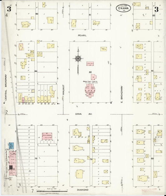 Sanborn Fire Insurance Map from Onawa, Monona County, Iowa (1924), Sheet #0003 - Historic Sanborn Fire Insurance Map Print, vintage old map wall art