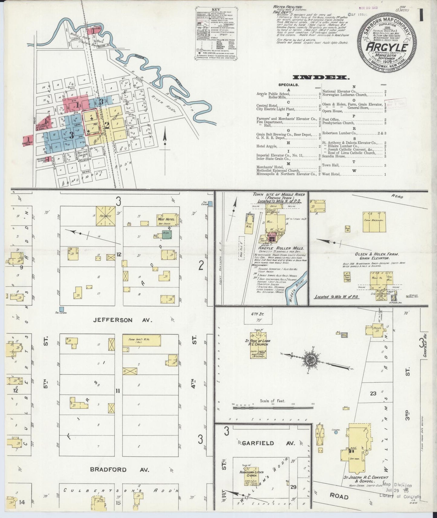 Sanborn Fire Insurance Map from Argyle, Marshall County, Minnesota (1909), Sheet #0001 - Complete Map Set gallery image, historic Sanborn map, vintage wall art, Minnesota Minnesota