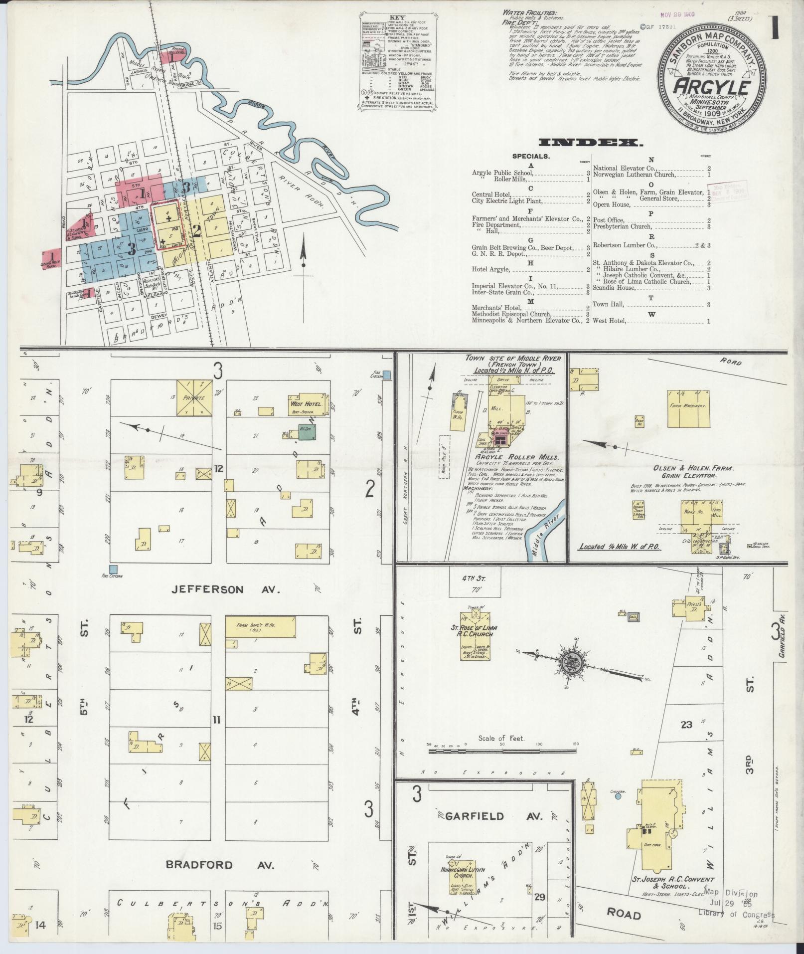 Sanborn Fire Insurance Map from Argyle, Marshall County, Minnesota (1909), Sheet #0001 - Complete Map Set gallery image, historic Sanborn map, vintage wall art, Minnesota Minnesota