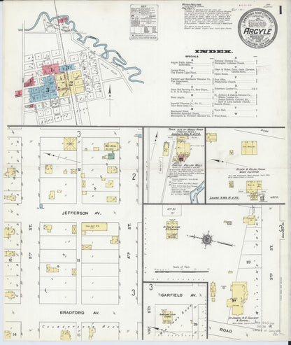 Sanborn Fire Insurance Map from Argyle, Marshall County, Minnesota (1909), Sheet #0001 - Complete Map Set gallery image, historic Sanborn map, vintage wall art, Minnesota Minnesota