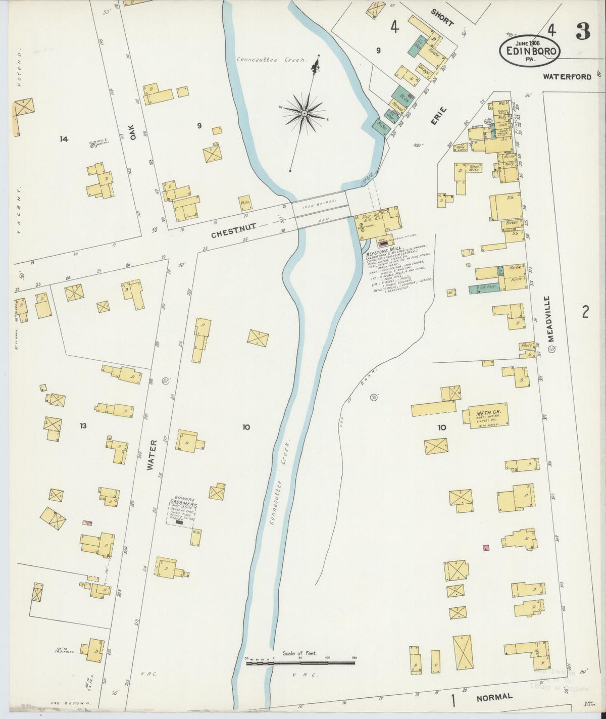 Sanborn Fire Insurance Map from Edinboro, Erie County, Pennsylvania (1906), Sheet #0003 - Complete Map Set gallery image, historic Sanborn map, vintage wall art, Pennsylvania Pennsylvania