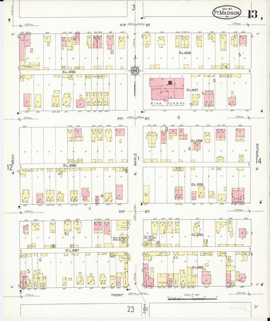 Sanborn Fire Insurance Map from Fort Madison, Lee County, Iowa (1913), Sheet #0013 - Historic Sanborn Fire Insurance Map Print, vintage old map wall art