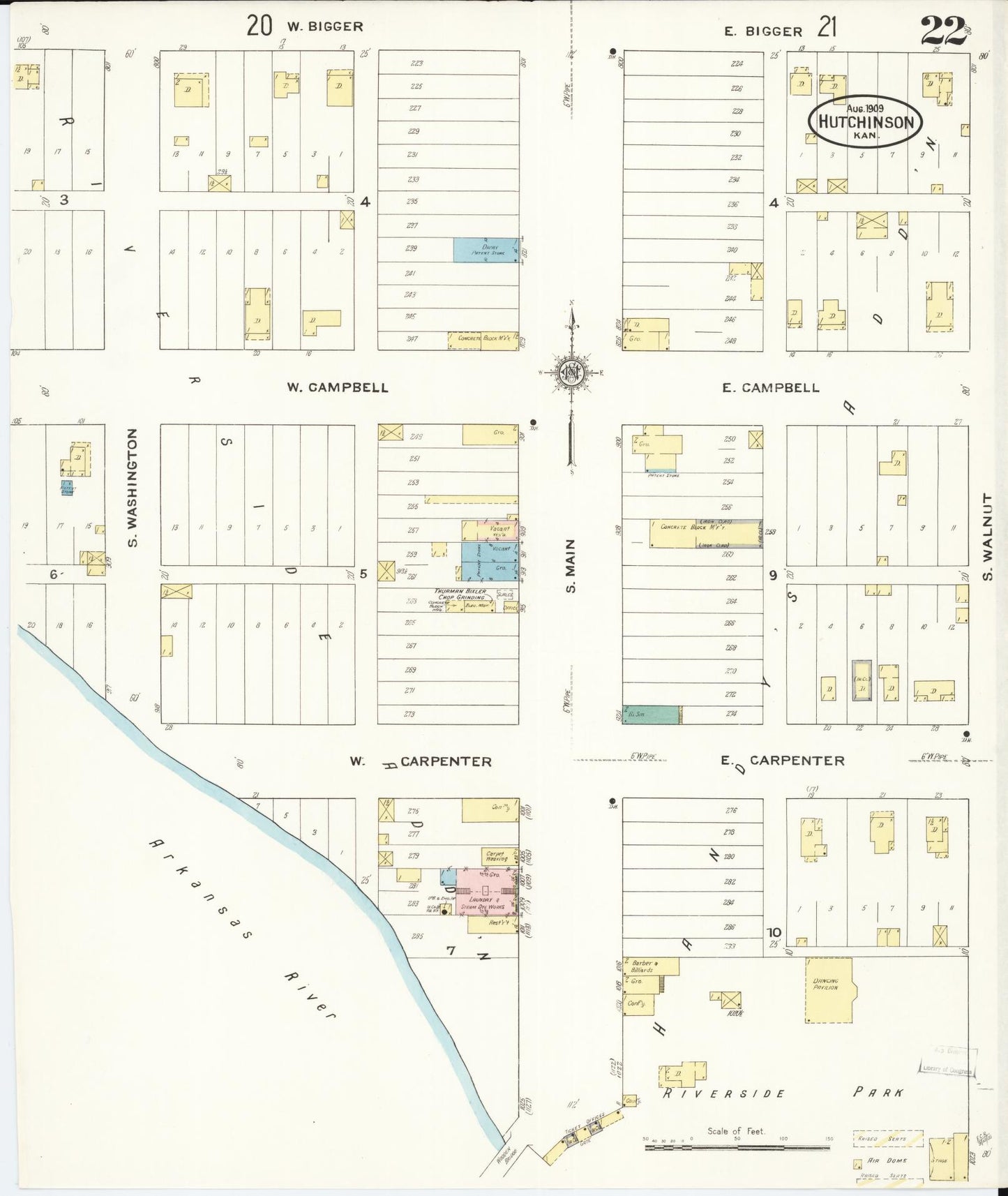 Sanborn Fire Insurance Map from Hutchinson, Reno County, Kansas (1909), Sheet #0022 - Complete Map Set gallery image, historic Sanborn map, vintage wall art, Kansas Kansas