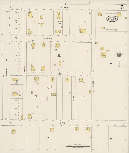 Sanborn Fire Insurance Map from Tioga, Grayton County, Texas (1922), Sheet #0007 - Historic Sanborn Fire Insurance Map Print, vintage old map wall art, antique decor, genealogy gift, Texas Texas map