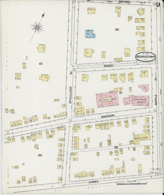 Sanborn Fire Insurance Map from Morristown, Morris County, New Jersey (1890), Sheet #0009 - Historic Sanborn Fire Insurance Map Print, vintage old map wall art, antique decor, genealogy gift, New Jersey New Jersey map