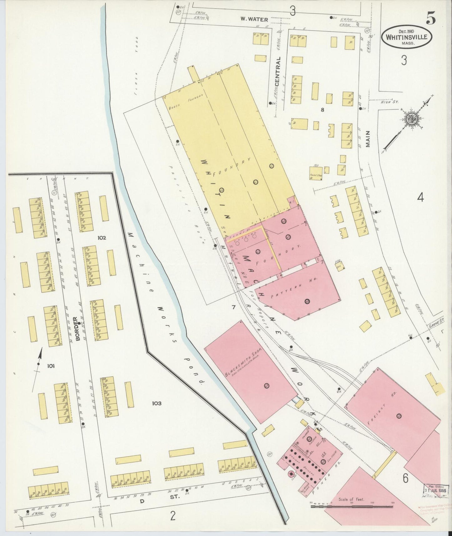 Sanborn Fire Insurance Map from Whitinsville, Worcester County, Massachusetts (1910), Sheet #0005 - Complete Map Set gallery image, historic Sanborn map, vintage wall art, Massachusetts Massachusetts