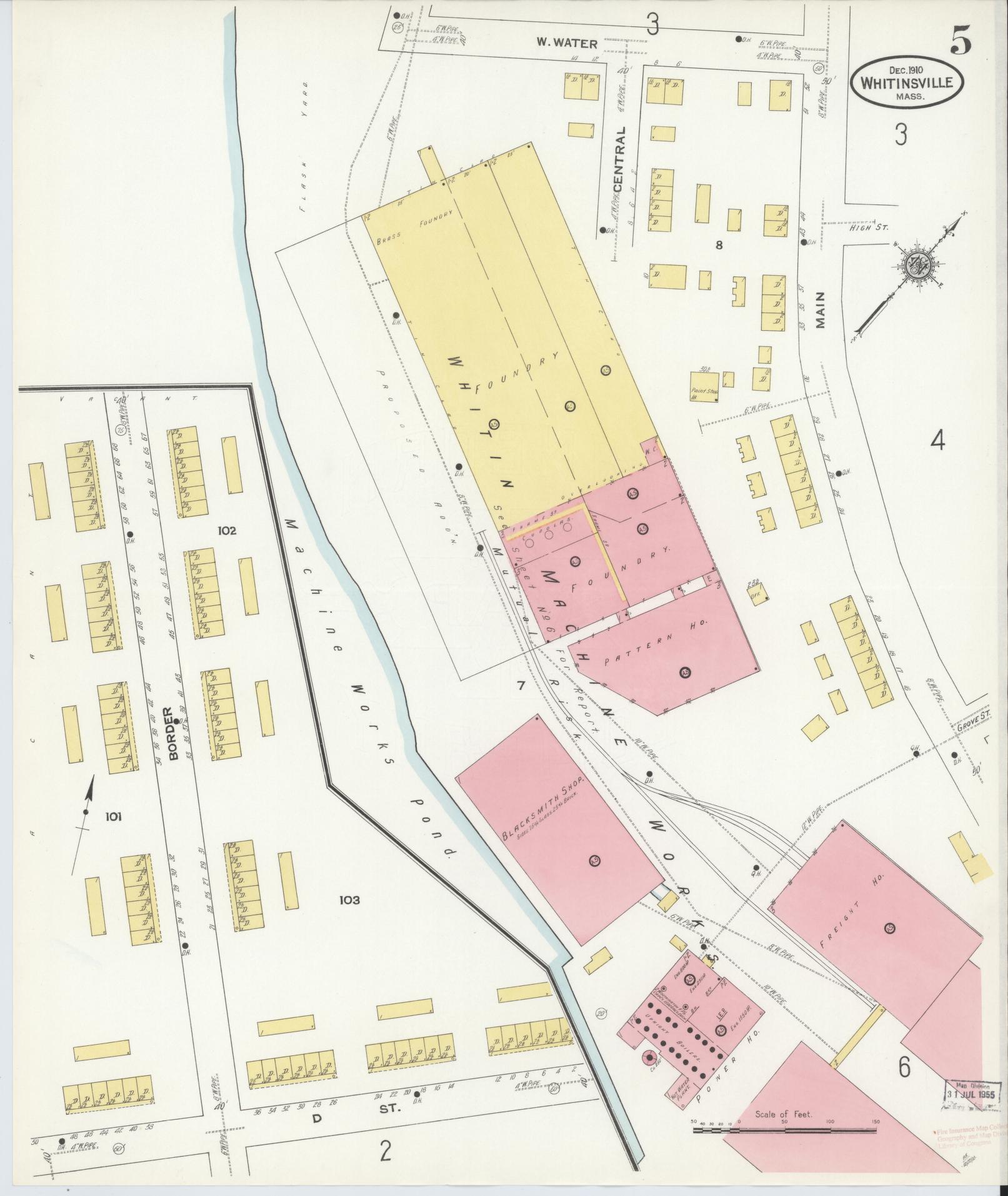 Sanborn Fire Insurance Map from Whitinsville, Worcester County, Massachusetts (1910), Sheet #0005 - Complete Map Set gallery image, historic Sanborn map, vintage wall art, Massachusetts Massachusetts