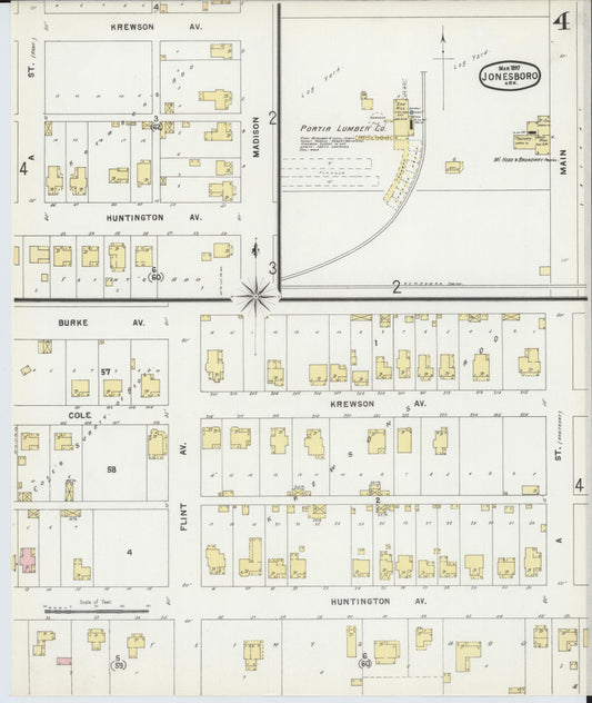 Sanborn Fire Insurance Map from Jonesboro, Craighead County, Arkansas (1897), Sheet #0004 - Historic Sanborn Fire Insurance Map Print, vintage old map wall art, antique decor, genealogy gift, Arkansas Arkansas map