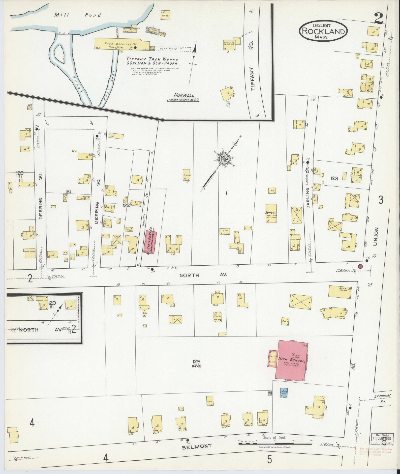 Sanborn Fire Insurance Map from Rockland, Plymouth County, Massachusetts (1917), Sheet #0002 - Complete Map Set gallery image, historic Sanborn map, vintage wall art, Massachusetts Massachusetts