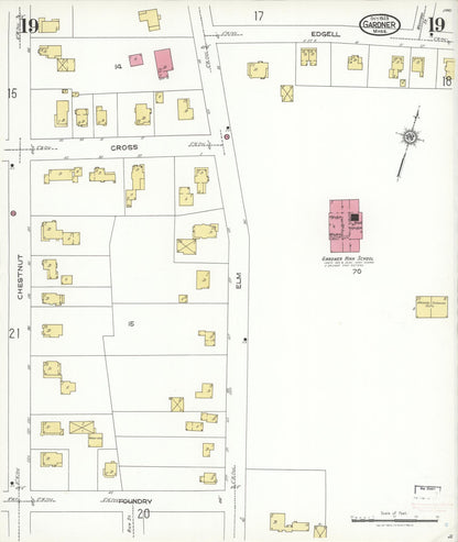 Sanborn Fire Insurance Map from Gardner, Worcester County, Massachusetts (1923), Sheet #0019 - Historic Sanborn Fire Insurance Map Print, vintage old map wall art, antique decor, genealogy gift, Massachusetts Massachusetts map