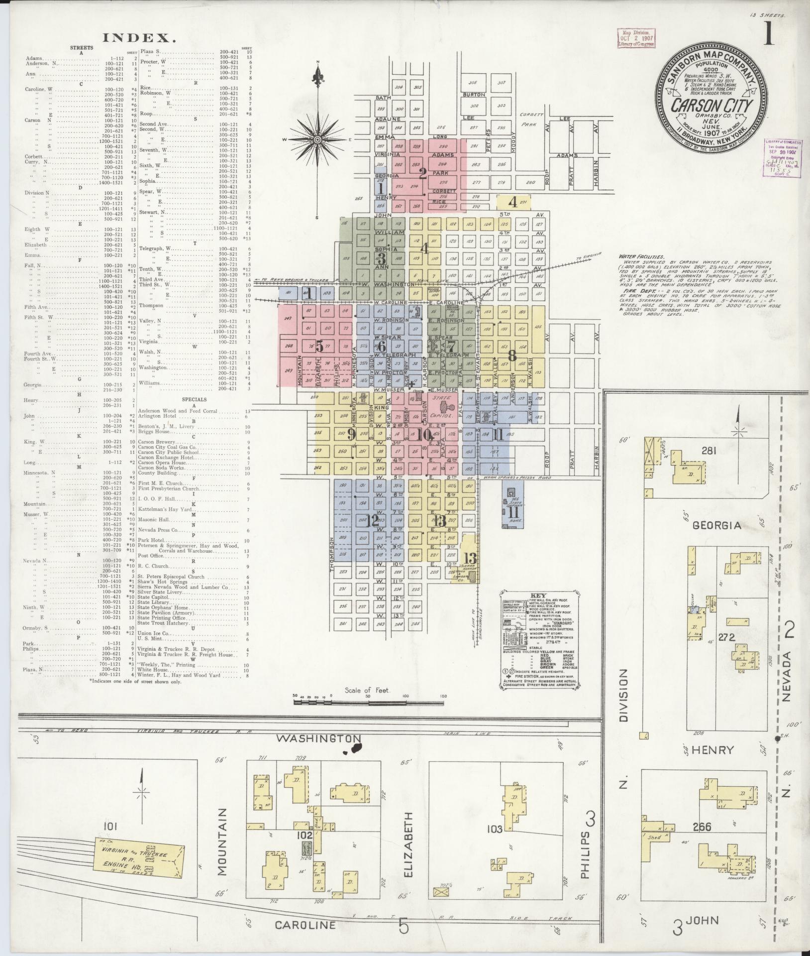 Sanborn Fire Insurance Map from Carson City, Carson City County, Nevada. (1907) – Historic Sanborn Fire Insurance Map Print