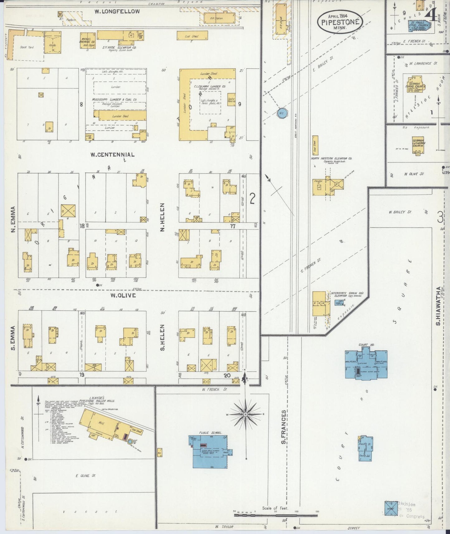 Sanborn Fire Insurance Map from Pipestone, Pipestone County, Minnesota (1904), Sheet #0004 - Historic Sanborn Fire Insurance Map Print, vintage old map wall art, antique decor, genealogy gift, Minnesota Minnesota map