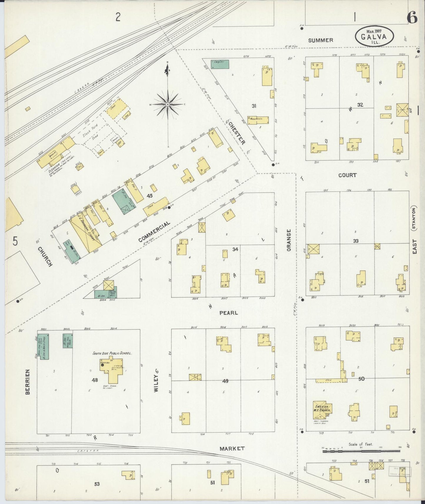 Sanborn Fire Insurance Map from Galva, Henry County, Illinois (1907), Sheet #0006 - Complete Map Set gallery image, historic Sanborn map, vintage wall art, Illinois Illinois