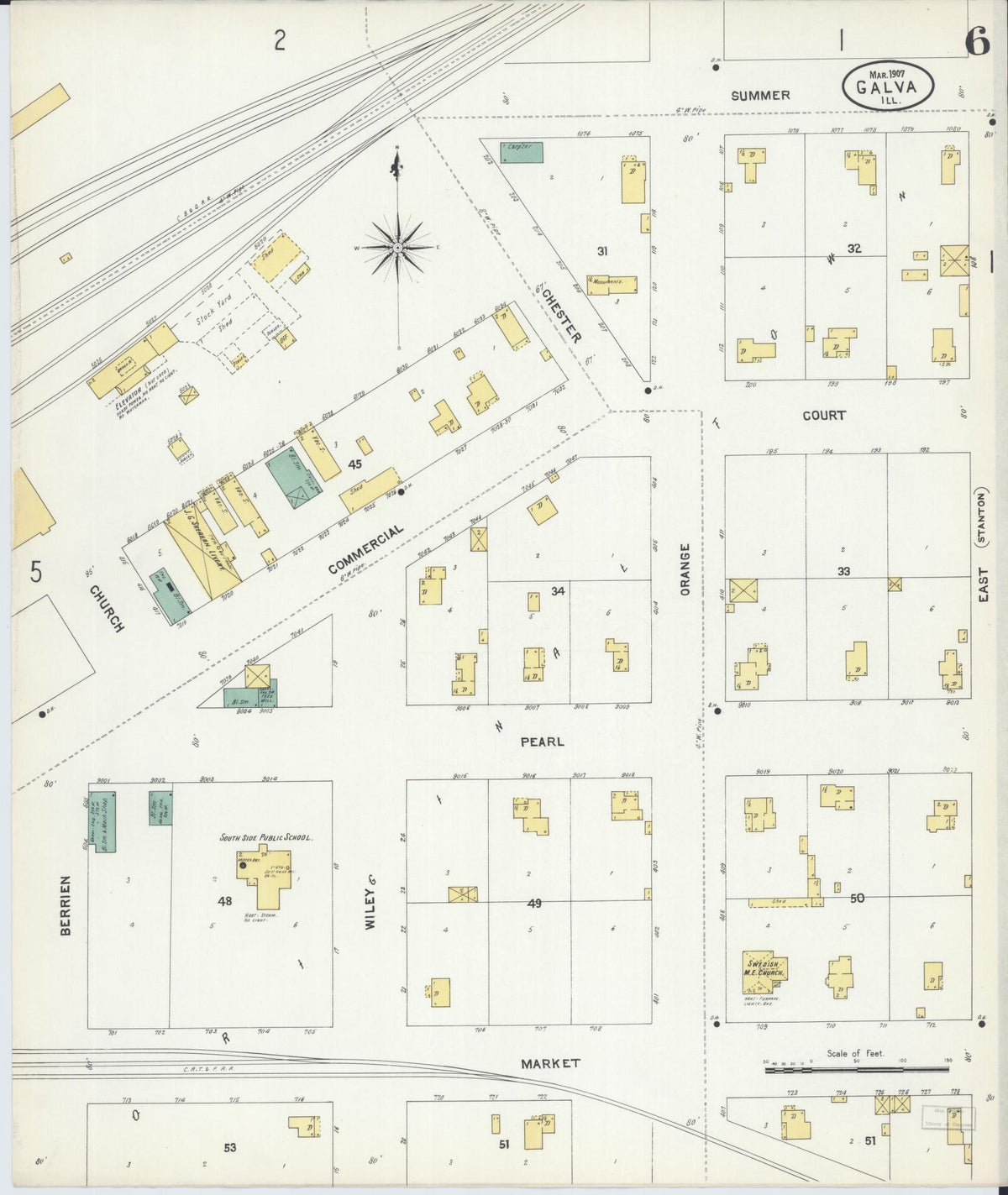 Sanborn Fire Insurance Map from Galva, Henry County, Illinois (1907), Sheet #0006 - Complete Map Set gallery image, historic Sanborn map, vintage wall art, Illinois Illinois