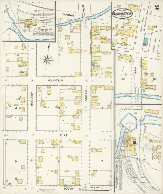 Sanborn Fire Insurance Map from Boulder Creek, Santa Cruz County, California (1892), Sheet #0002 - Historic Sanborn Fire Insurance Map Print, vintage old map wall art, antique decor, genealogy gift, California California map