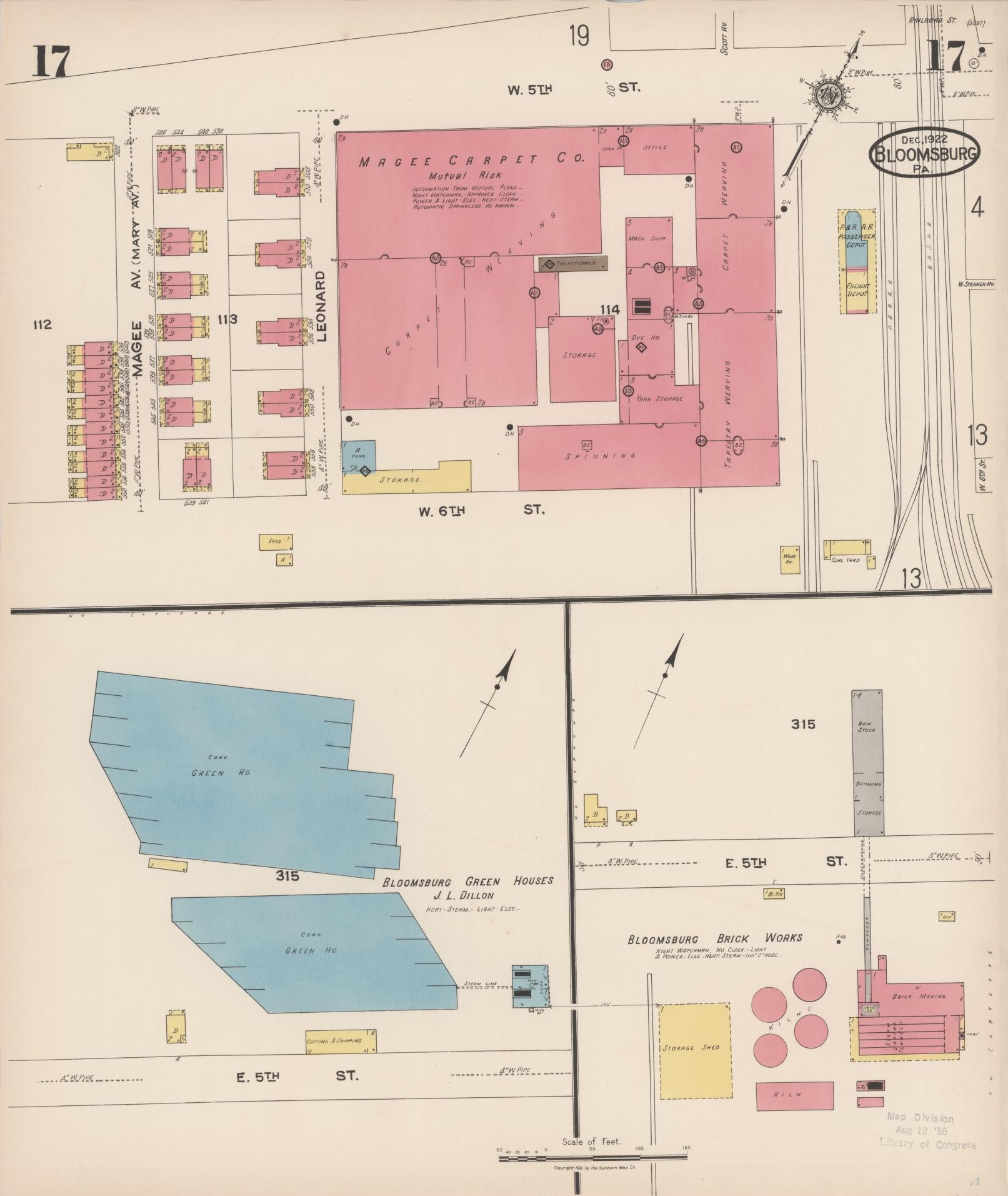 Sanborn Fire Insurance Map from Bloomsburg, Columbia County, Pennsylvania (1922), Sheet #0017 - Historic Sanborn Fire Insurance Map Print, vintage old map wall art, antique decor, genealogy gift, Pennsylvania Pennsylvania map
