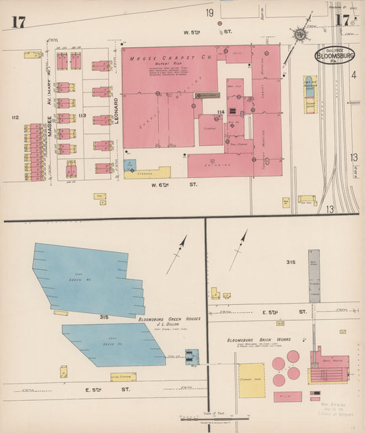 Sanborn Fire Insurance Map from Bloomsburg, Columbia County, Pennsylvania (1922), Sheet #0017 - Historic Sanborn Fire Insurance Map Print, vintage old map wall art, antique decor, genealogy gift, Pennsylvania Pennsylvania map