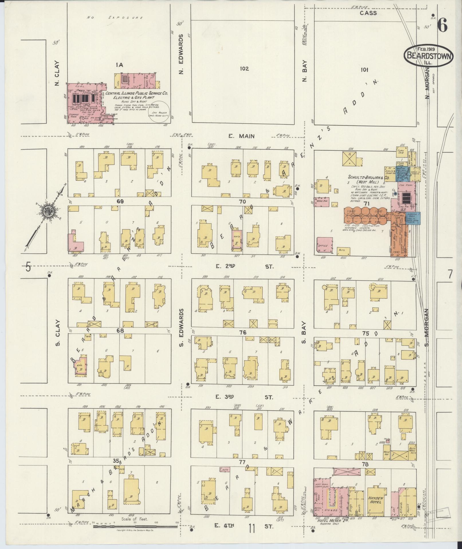 Sanborn Fire Insurance Map from Beardstown, Cass County, Illinois (1919), Sheet #0006 - Historic Sanborn Fire Insurance Map Print, vintage old map wall art, antique decor, genealogy gift, Illinois Illinois map