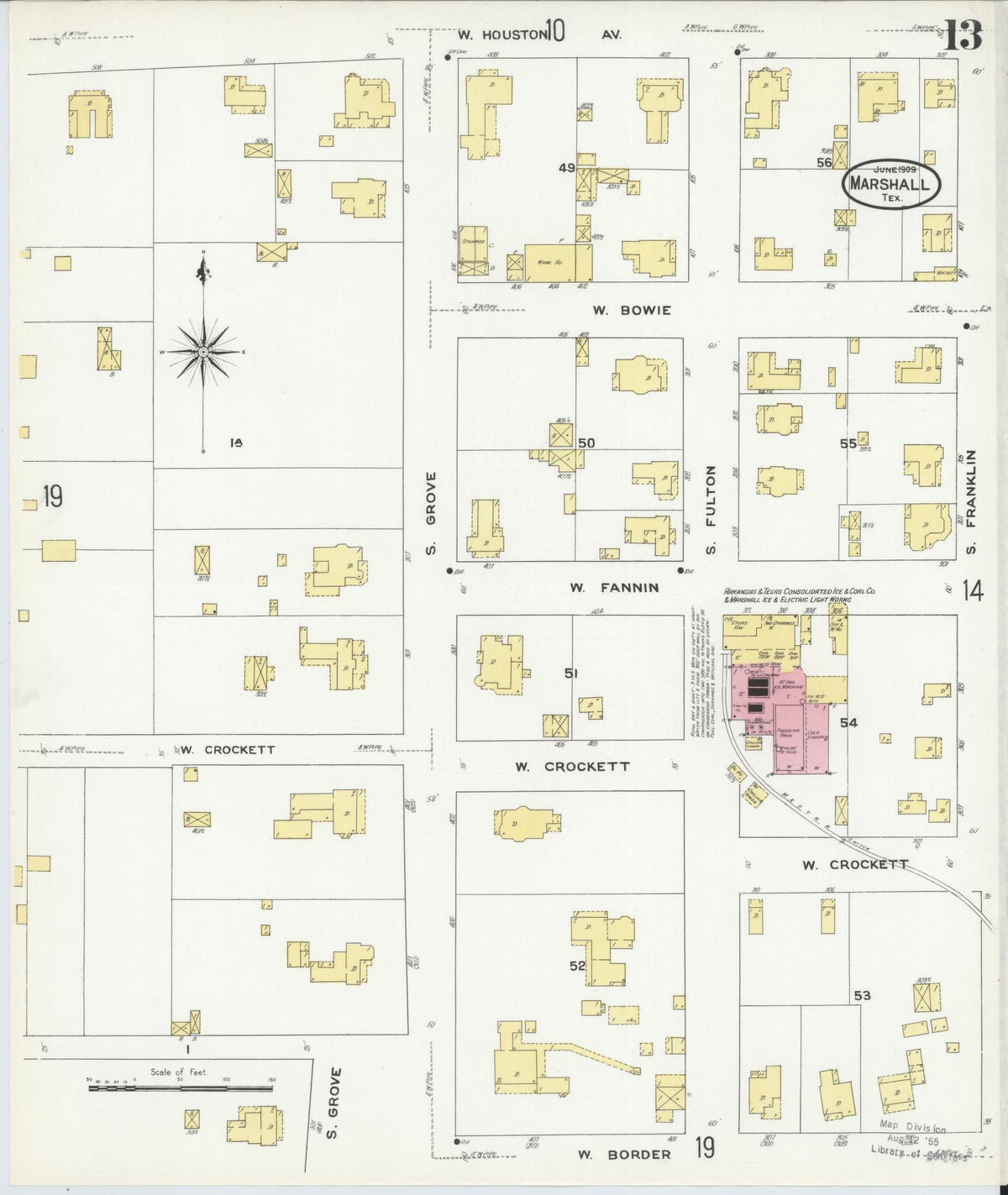 Sanborn Fire Insurance Map from Marshall, Harrison County, Texas (1909), Sheet #0013 - Complete Map Set gallery image, historic Sanborn map, vintage wall art, Texas Texas