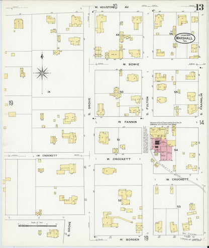 Sanborn Fire Insurance Map from Marshall, Harrison County, Texas (1909), Sheet #0013 - Complete Map Set gallery image, historic Sanborn map, vintage wall art, Texas Texas