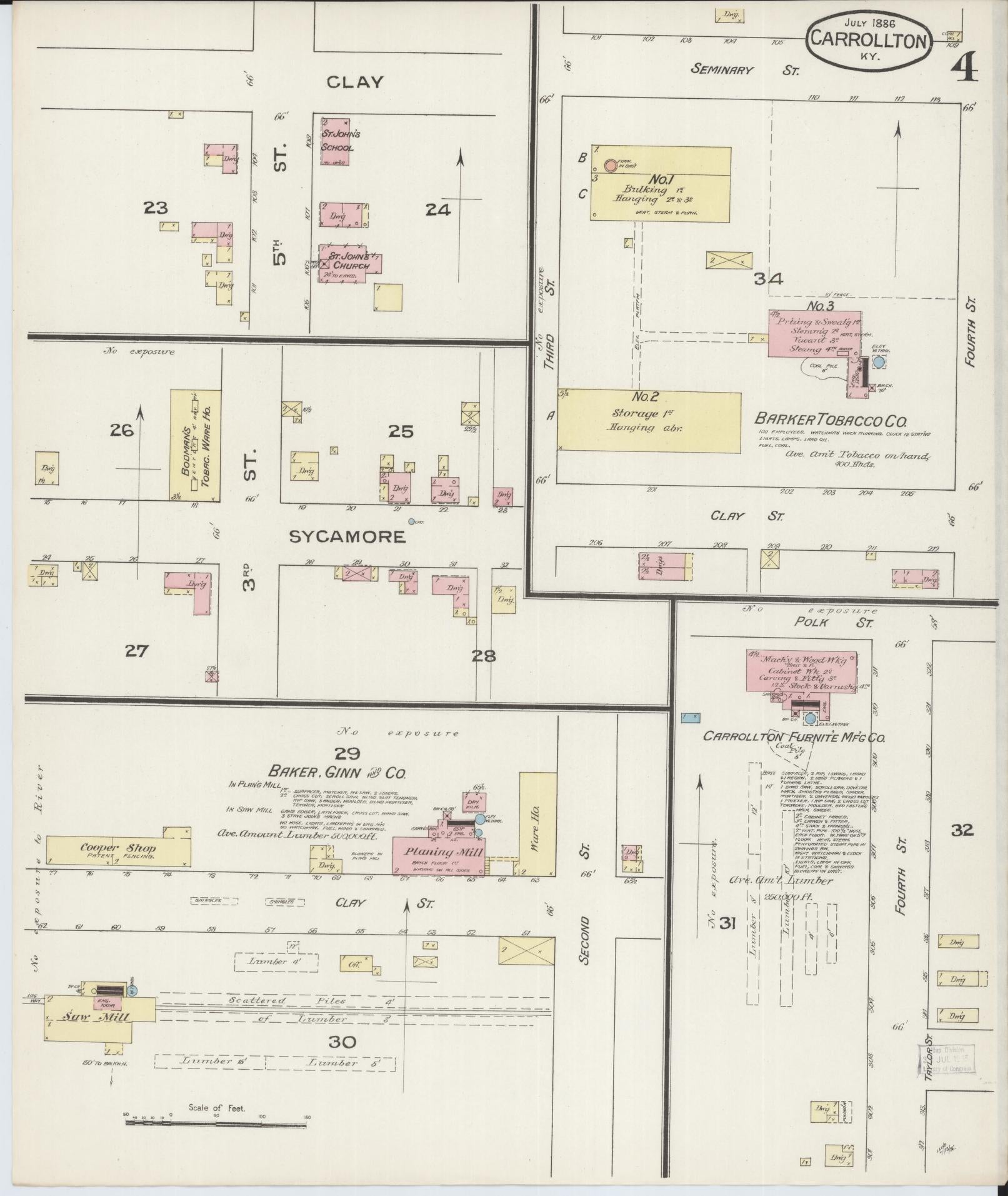 Sanborn Fire Insurance Map from Carrollton, Carroll County, Kentucky (1886), Sheet #0004 - Historic Sanborn Fire Insurance Map Print, vintage old map wall art, antique decor, genealogy gift, Kentucky Kentucky map