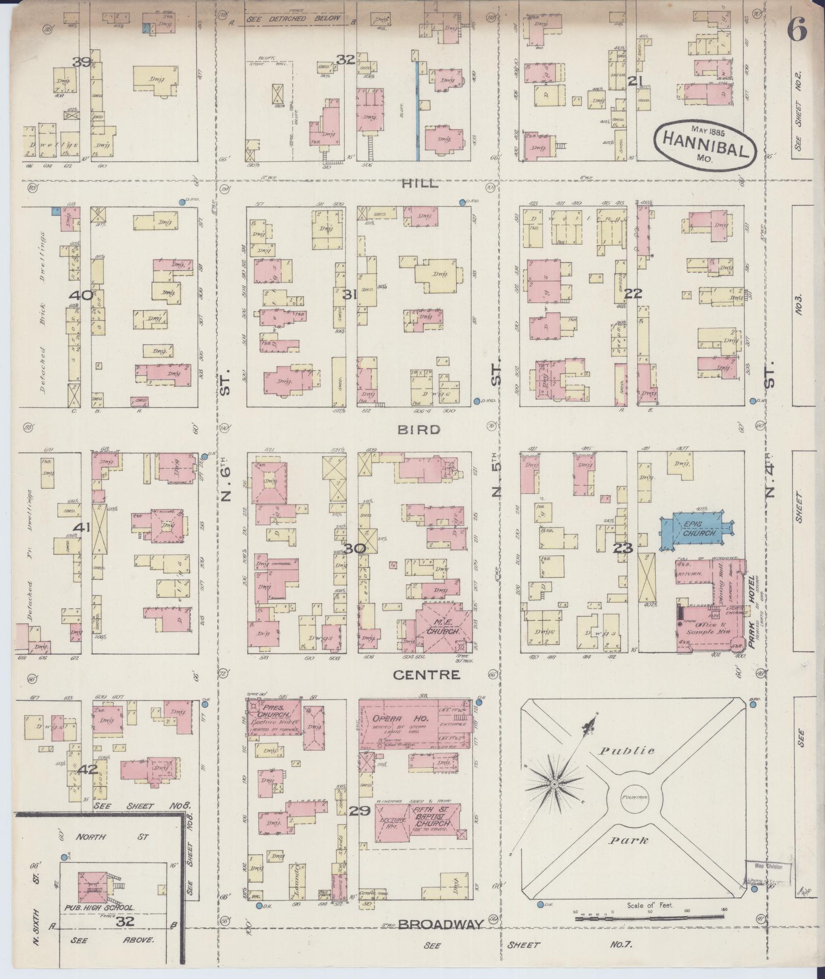 Sanborn Fire Insurance Map from Hannibal, Marion County, Missouri (1885), Sheet #0006 - Complete Map Set gallery image, historic Sanborn map, vintage wall art, Missouri Missouri