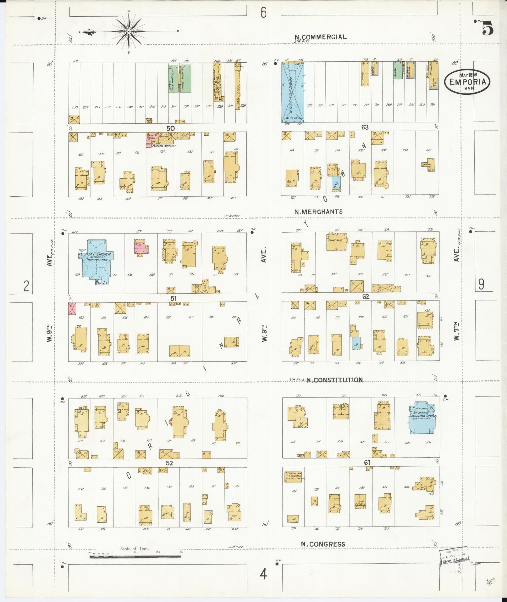 Sanborn Fire Insurance Map from Emporia, Lyon County, Kansas (1899), Sheet #0005 - Historic Sanborn Fire Insurance Map Print, vintage old map wall art, antique decor, genealogy gift, Kansas Kansas map