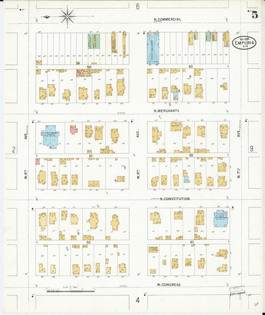 Sanborn Fire Insurance Map from Emporia, Lyon County, Kansas (1899), Sheet #0005 - Historic Sanborn Fire Insurance Map Print, vintage old map wall art, antique decor, genealogy gift, Kansas Kansas map