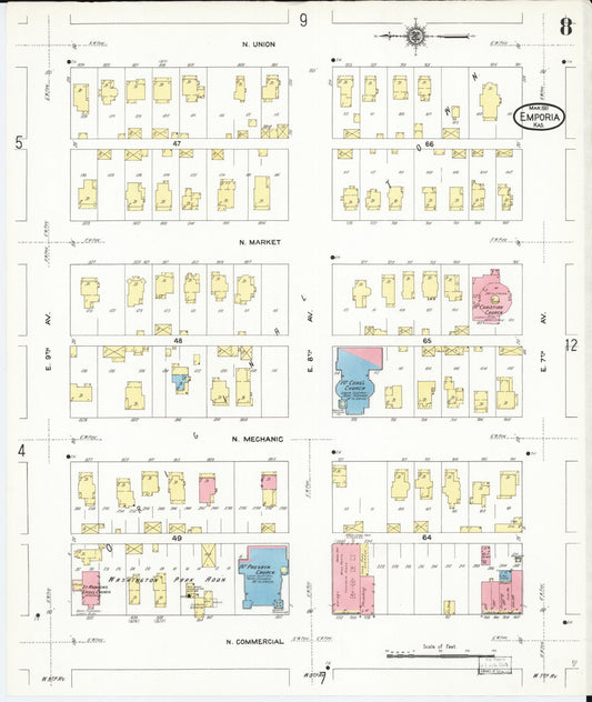 Sanborn Fire Insurance Map from Emporia, Lyon County, Kansas (1911), Sheet #0008 - Historic Sanborn Fire Insurance Map Print, vintage old map wall art, antique decor, genealogy gift, Kansas Kansas map