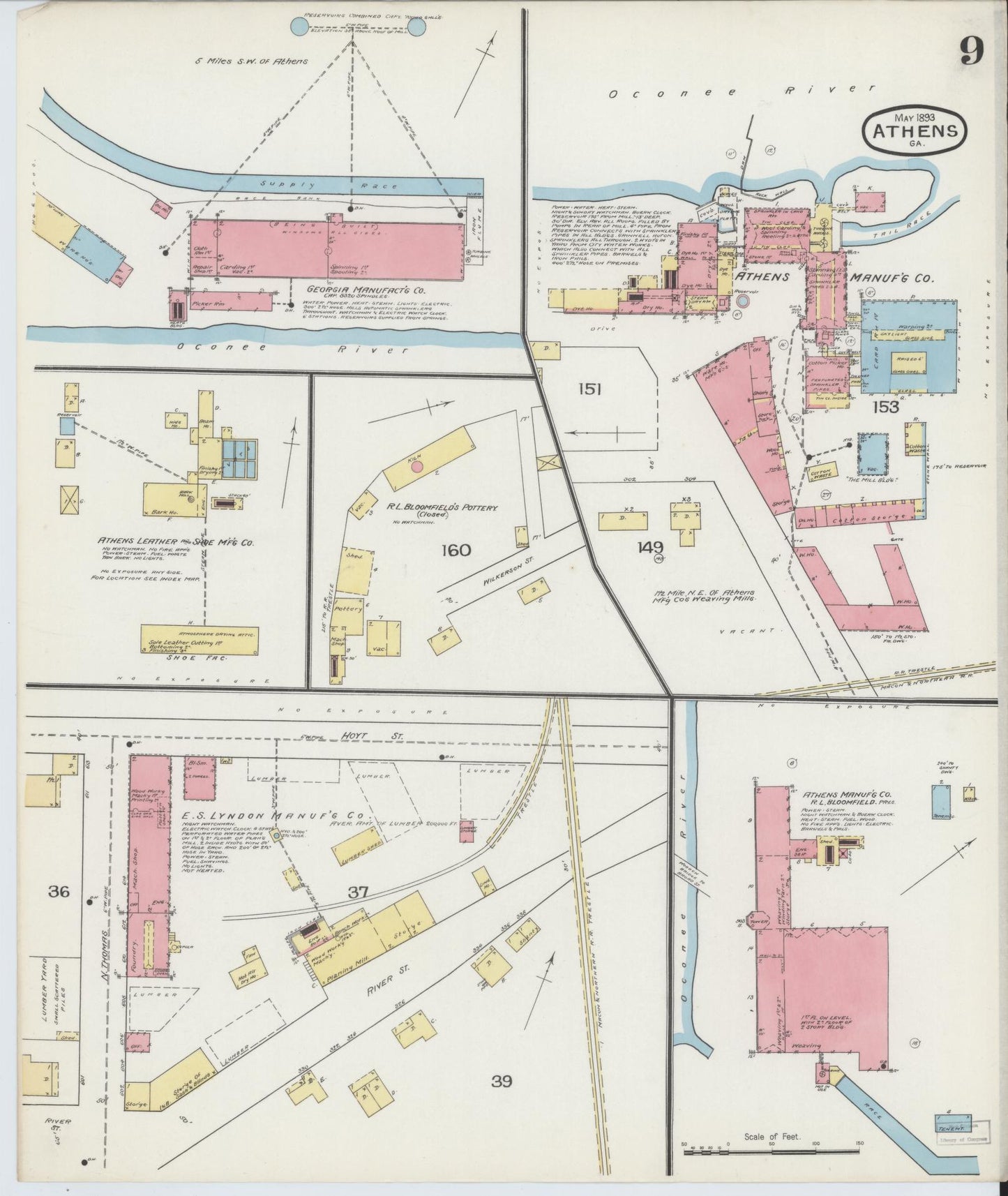 Sanborn Fire Insurance Map from Athens, Clarke County, Georgia (1893), Sheet #0009 - Complete Map Set gallery image, historic Sanborn map, vintage wall art, Georgia Georgia