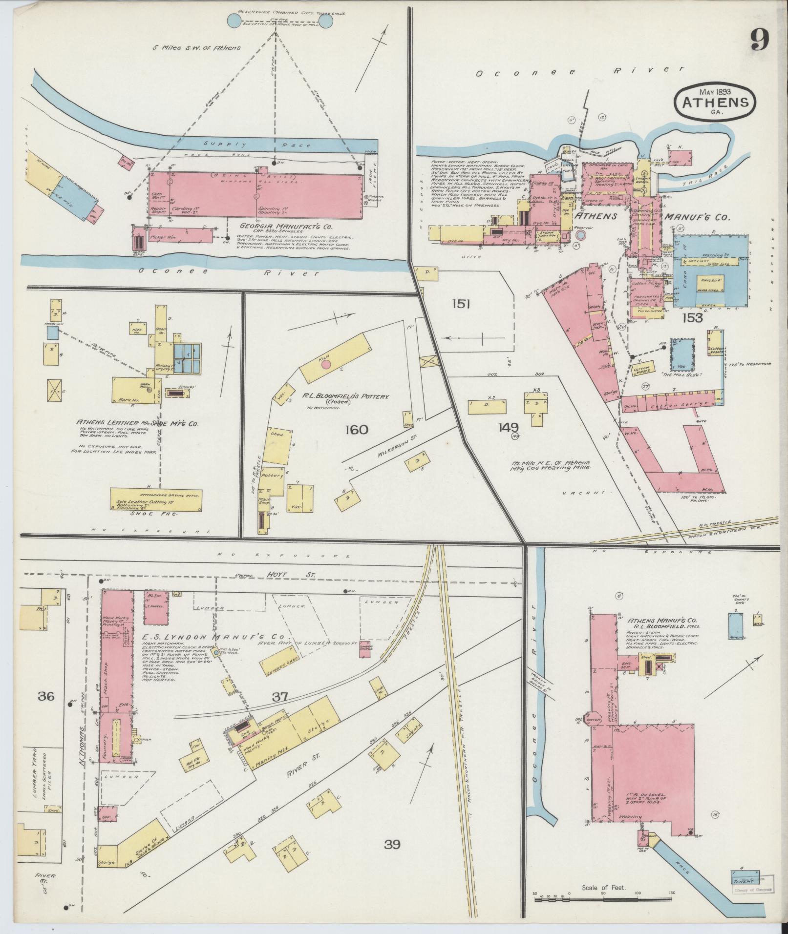 Sanborn Fire Insurance Map from Athens, Clarke County, Georgia (1893), Sheet #0009 - Complete Map Set gallery image, historic Sanborn map, vintage wall art, Georgia Georgia