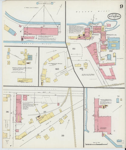 Sanborn Fire Insurance Map from Athens, Clarke County, Georgia (1893), Sheet #0009 - Complete Map Set gallery image, historic Sanborn map, vintage wall art, Georgia Georgia