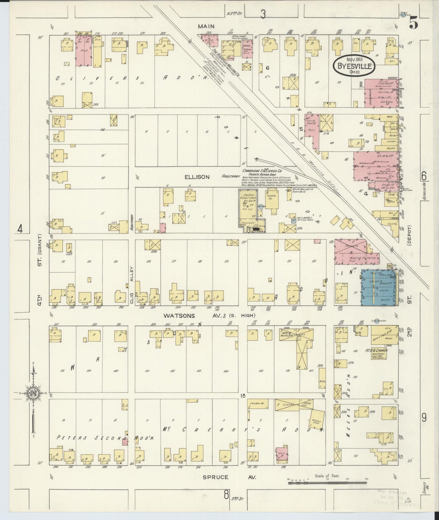 Sanborn Fire Insurance Map from Byesville, Guernsey County, Ohio (1913), Sheet #0005 - Complete Map Set gallery image, historic Sanborn map, vintage wall art, Ohio Ohio