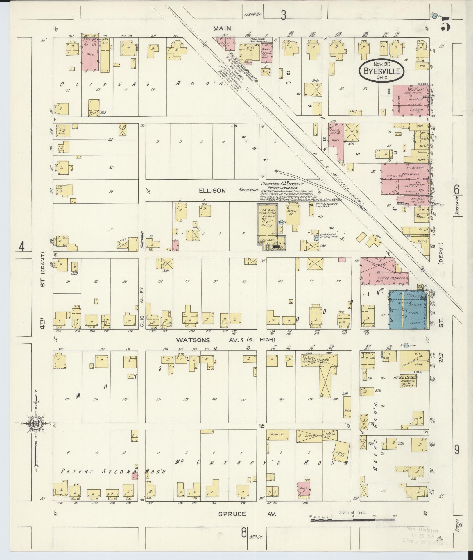 Sanborn Fire Insurance Map from Byesville, Guernsey County, Ohio (1913), Sheet #0005 - Complete Map Set gallery image, historic Sanborn map, vintage wall art, Ohio Ohio