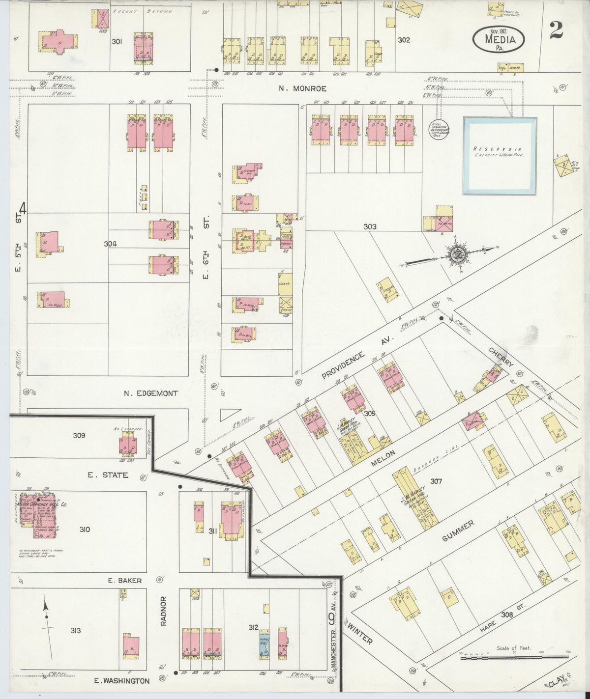 Sanborn Fire Insurance Map from Media, Delaware County, Pennsylvania (1912), Sheet #0002 - Complete Map Set gallery image, historic Sanborn map, vintage wall art, Pennsylvania Pennsylvania