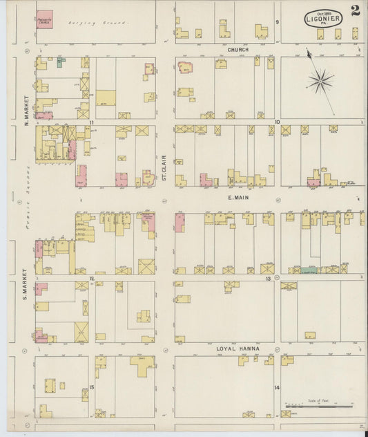 Sanborn Fire Insurance Map from Ligonier, Westmoreland County, Pennsylvania (1895), Sheet #0002 - Historic Sanborn Fire Insurance Map Print, vintage old map wall art, antique decor, genealogy gift, Pennsylvania Pennsylvania map