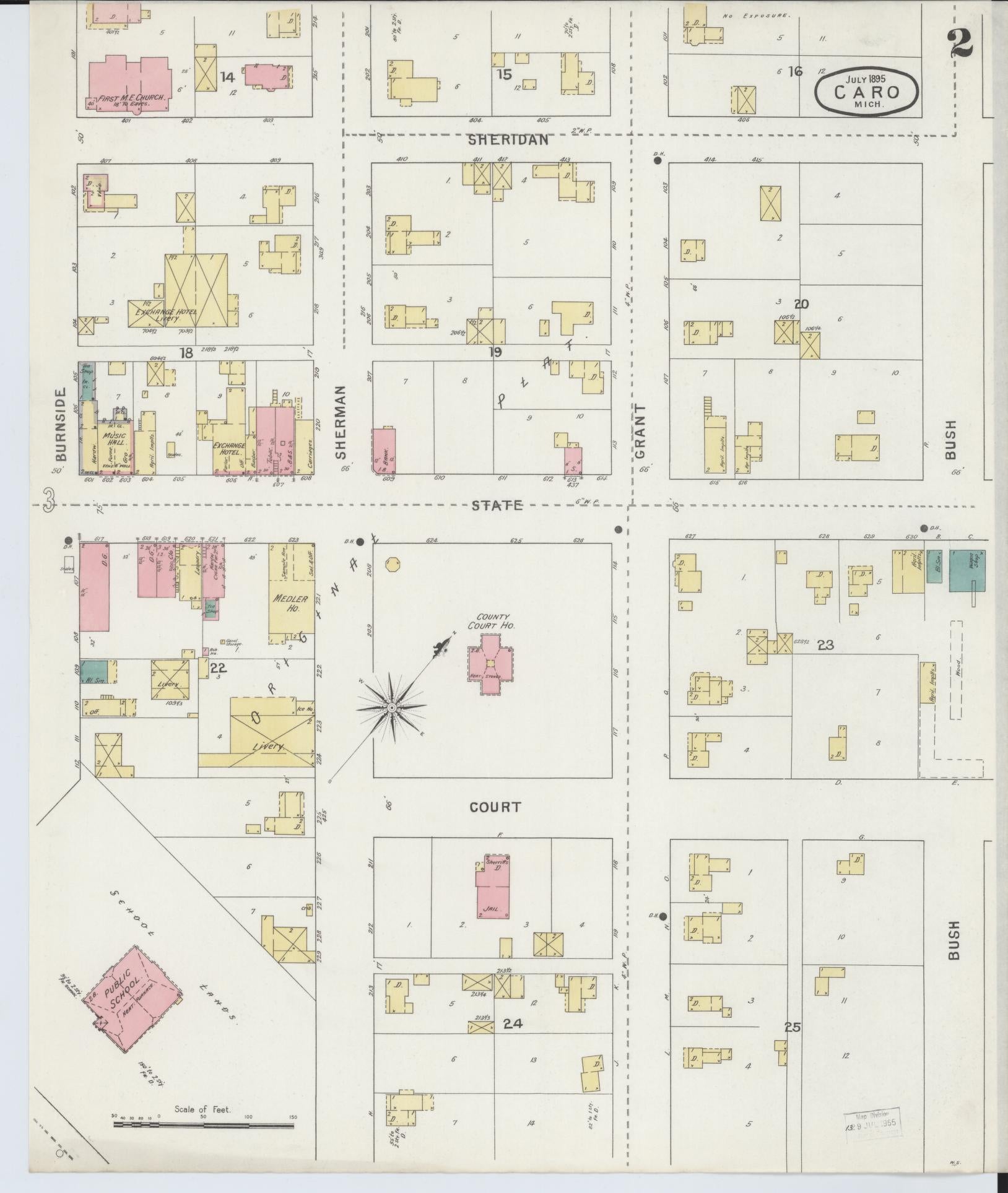 Sanborn Fire Insurance Map from Caro, Tuscola County, Michigan (1895), Sheet #0002 - Complete Map Set gallery image, historic Sanborn map, vintage wall art, Michigan Michigan