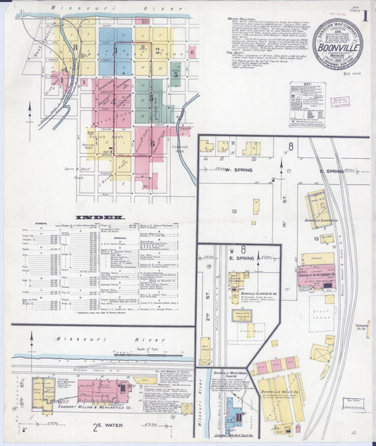 Sanborn Fire Insurance Map from Boonville, Cooper County, Missouri (1910), Sheet #0001 - Historic Sanborn Fire Insurance Map Print, vintage old map wall art, antique decor, genealogy gift, Missouri Missouri map