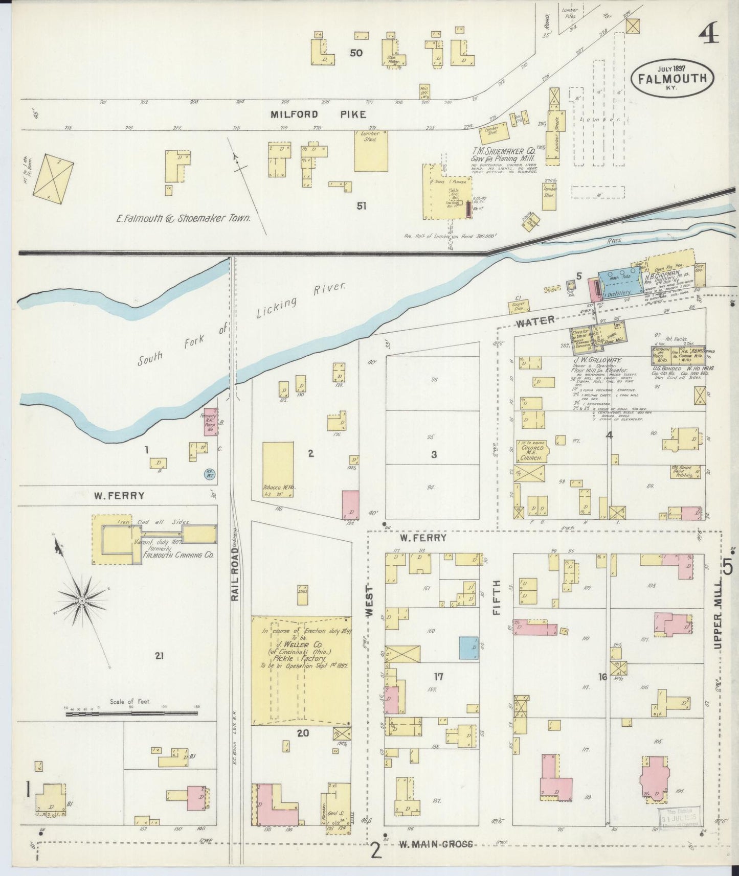 Sanborn Fire Insurance Map from Falmouth, Pendleton County, Kentucky (1897), Sheet #0004 - Complete Map Set gallery image, historic Sanborn map, vintage wall art, Kentucky Kentucky