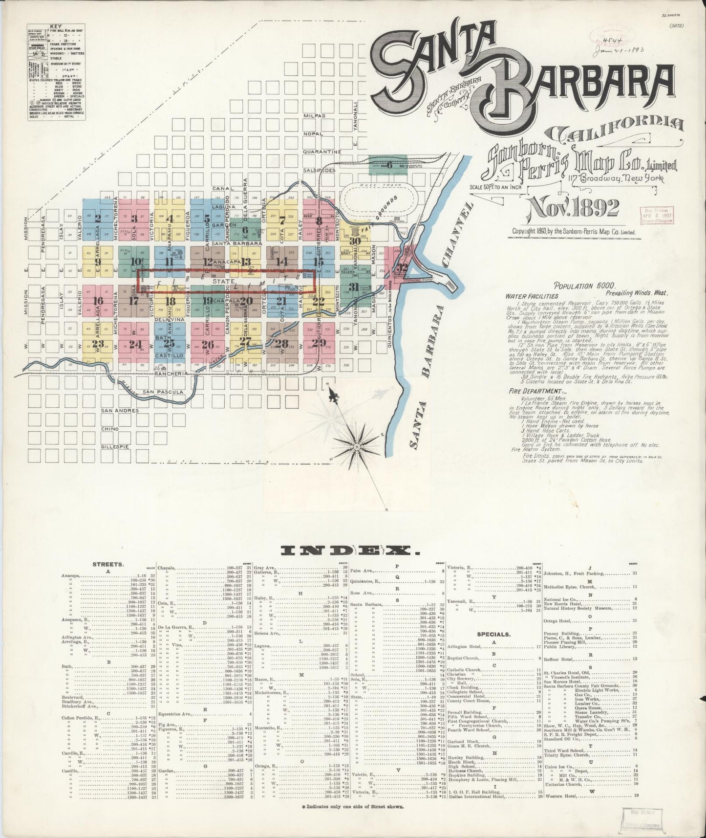 Sanborn Fire Insurance Map from Santa Barbara, Santa Barbara County, California (1892), Sheet #0001 - Complete Map Set gallery image, historic Sanborn map, vintage wall art, California California