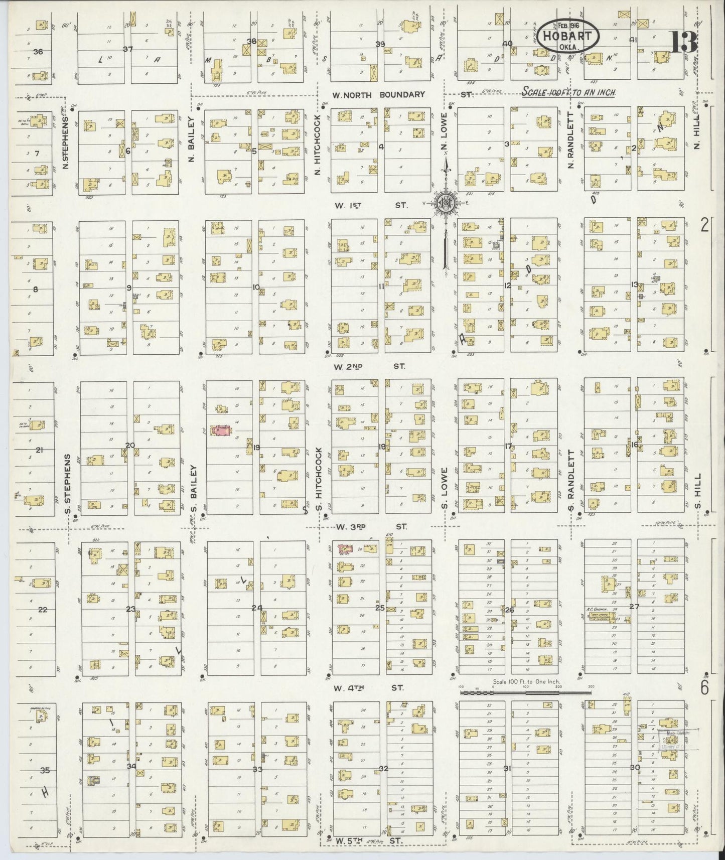 Sanborn Fire Insurance Map from Hobart, Kiowa County, Oklahoma (1916), Sheet #0013 - Historic Sanborn Fire Insurance Map Print, vintage old map wall art, antique decor, genealogy gift, Oklahoma Oklahoma map