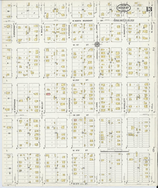 Sanborn Fire Insurance Map from Hobart, Kiowa County, Oklahoma (1916), Sheet #0013 - Historic Sanborn Fire Insurance Map Print, vintage old map wall art, antique decor, genealogy gift, Oklahoma Oklahoma map