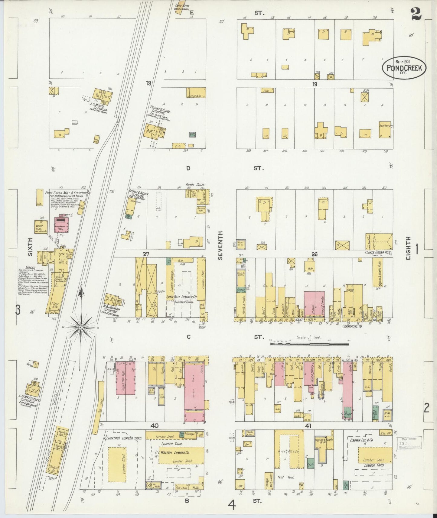 Sanborn Fire Insurance Map from Pond Creek, Grant County, Oklahoma (1901), Sheet #0002 - Historic Sanborn Fire Insurance Map Print, vintage old map wall art, antique decor, genealogy gift, Oklahoma Oklahoma map