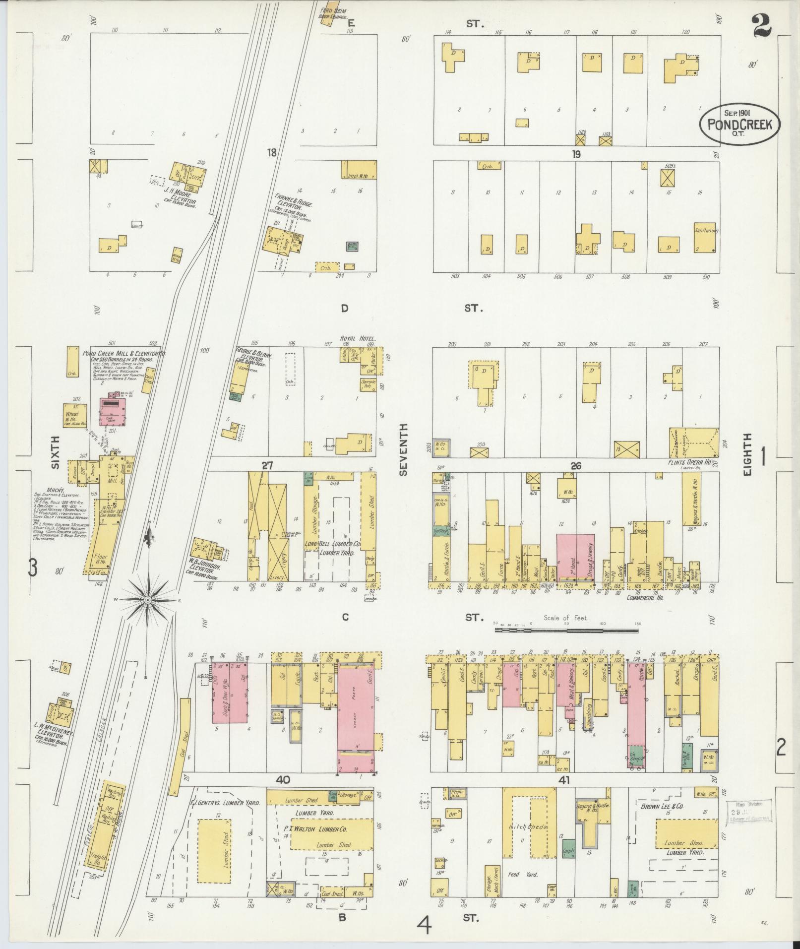 Sanborn Fire Insurance Map from Pond Creek, Grant County, Oklahoma (1901), Sheet #0002 - Historic Sanborn Fire Insurance Map Print, vintage old map wall art, antique decor, genealogy gift, Oklahoma Oklahoma map