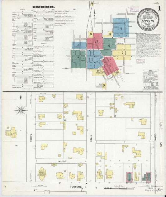 Sanborn Fire Insurance Map from Marlin, Falls County, Texas (1909), Sheet #0001 - Historic Sanborn Fire Insurance Map Print, vintage old map wall art, antique decor, genealogy gift, Texas Texas map