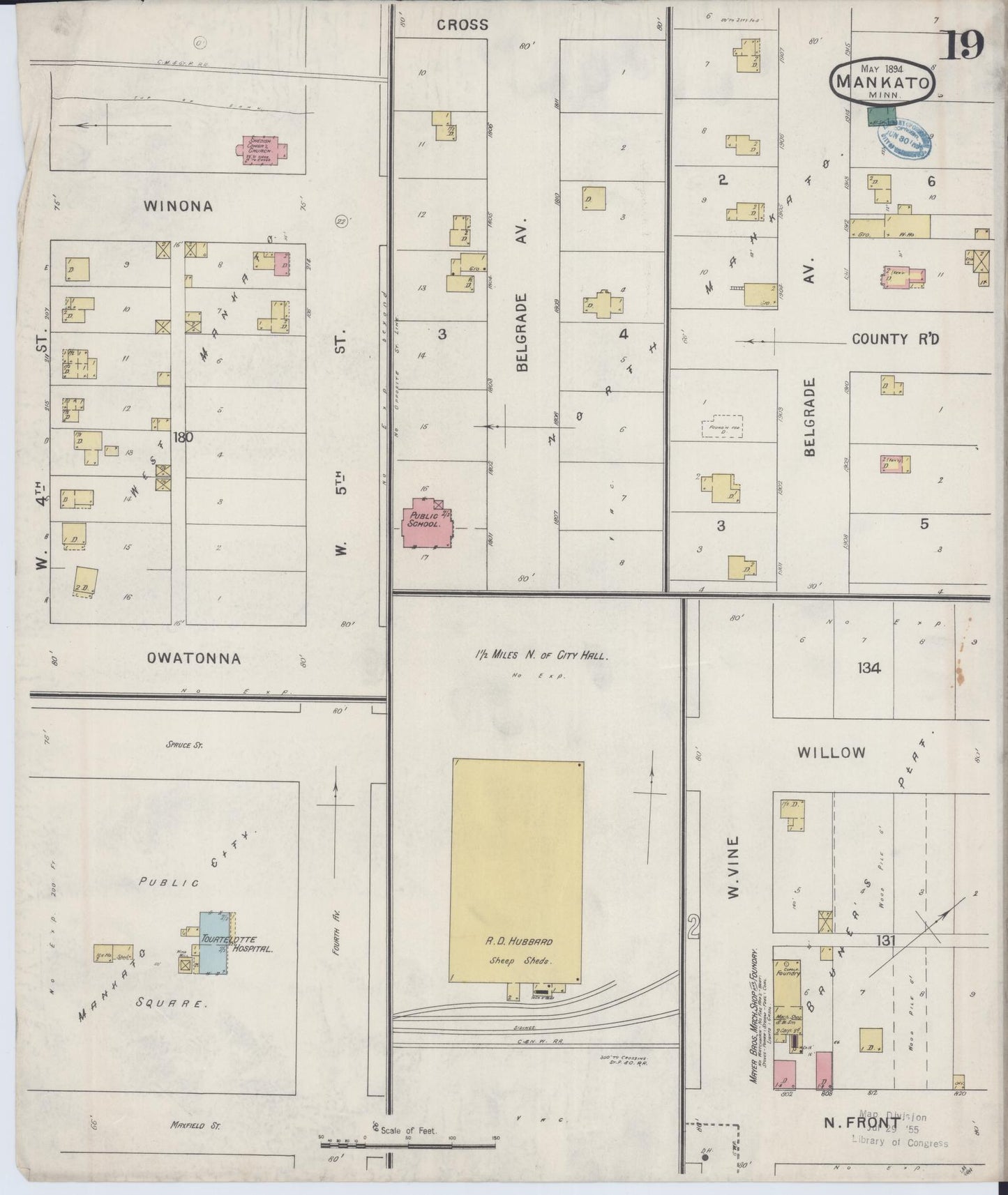 Sanborn Fire Insurance Map from Mankato, Blue Earth County, Minnesota (1894), Sheet #0019 - Complete Map Set gallery image, historic Sanborn map, vintage wall art, Minnesota Minnesota
