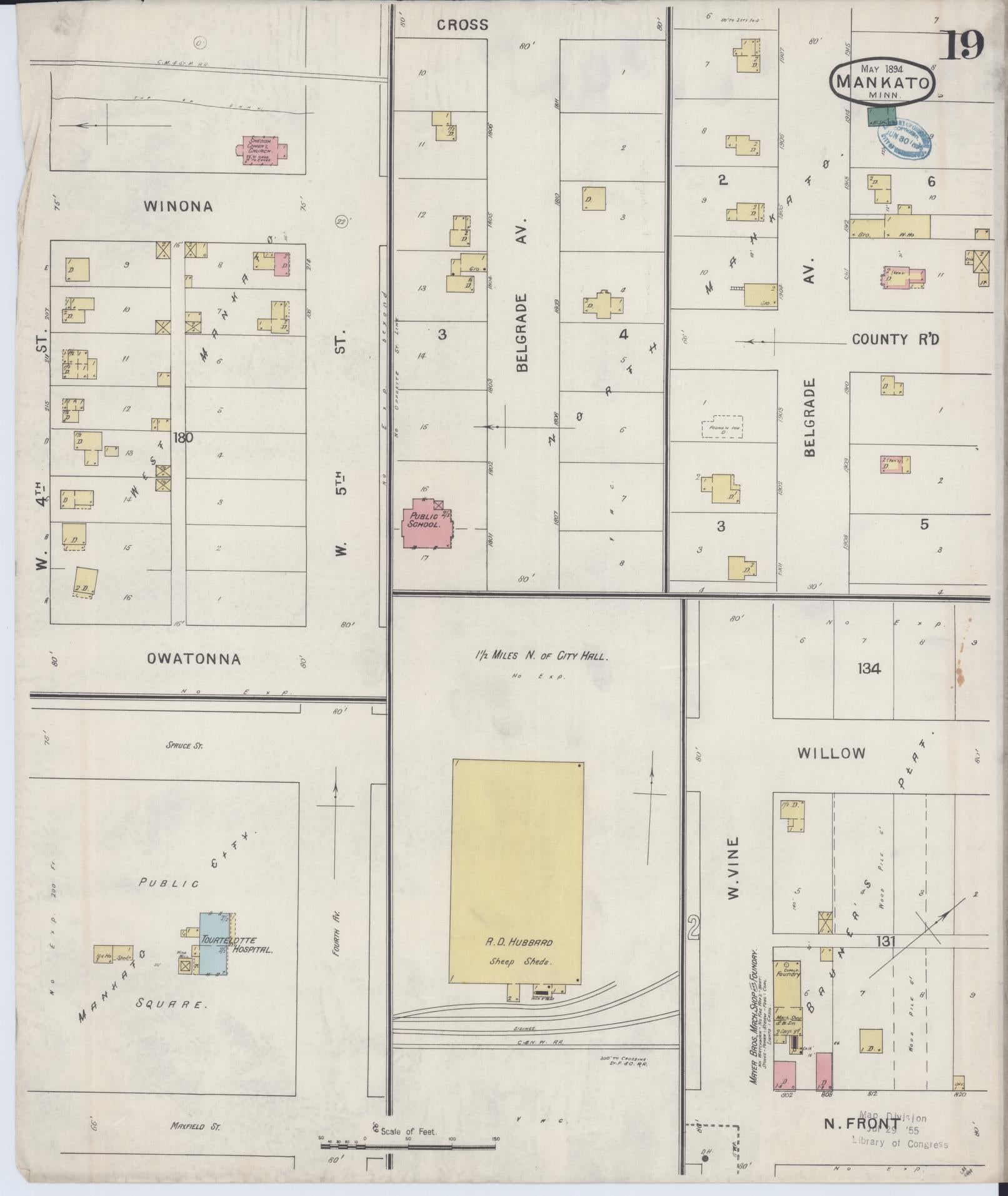 Sanborn Fire Insurance Map from Mankato, Blue Earth County, Minnesota (1894), Sheet #0019 - Complete Map Set gallery image, historic Sanborn map, vintage wall art, Minnesota Minnesota