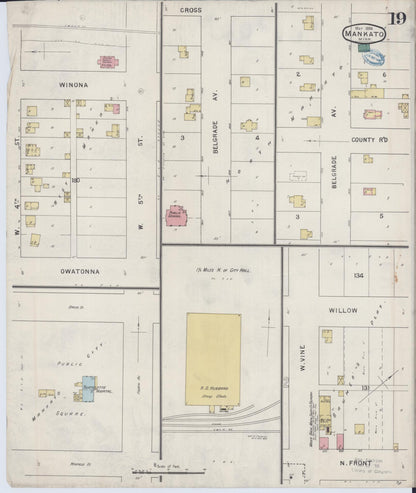 Sanborn Fire Insurance Map from Mankato, Blue Earth County, Minnesota (1894), Sheet #0019 - Complete Map Set gallery image, historic Sanborn map, vintage wall art, Minnesota Minnesota